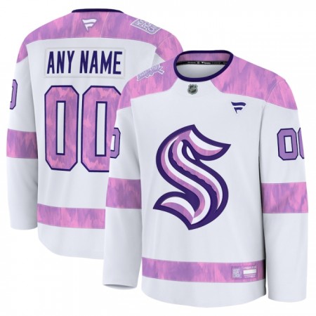 Seattle Kraken Dresy Personalizované Fanatics Hockey Fights Cancer Practice 2024-25 Bílý - Pánské